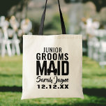 Bröllopsfest Modern Junior Groomsmaid Tote Bag Tygkasse<br><div class="desc">En nyttigt väska för Junior Groomsmaid (eller Junior Bridesmaid). Lägg till hennes namn och din bröllop-dejt.</div>