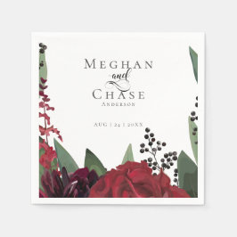 Bröllopsfest Napkin | Rik Burgundy Marsala Flora Pappersservett