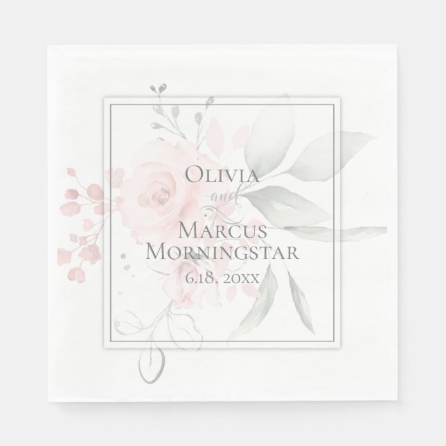 Bröllopsfest Napkins  Watercolor Ro Pappersservett (Framsidan)