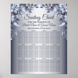 Bröllopsfest Navy Blue Blommigt Silver Grått Elega Poster