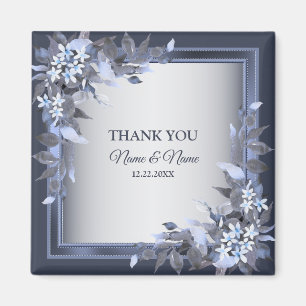 Bröllopsfest Navy Blue Blommigt Silver Grått Moder Magnet