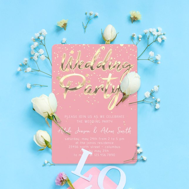 Bröllopsfest - omedelbar nedladdning  Guld Inbjudningar (Wedding Party Instant Download Blush Gold Invitation)