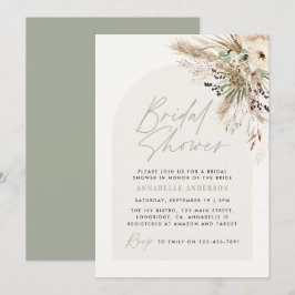 Bröllopsfest pampas eukalyptus modern sagogrön inbjudningar