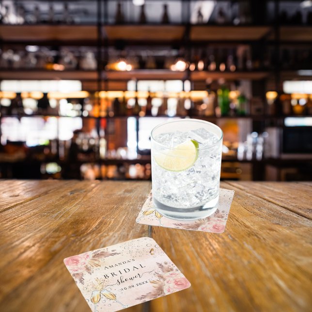 Bröllopsfest pampas rose gold bubbel underlägg papper kvadrat (Skapare uppladdad)