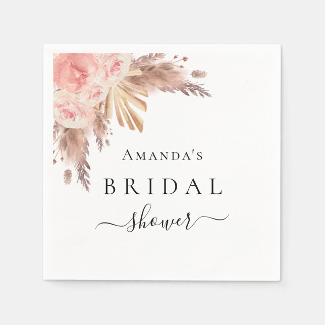 Bröllopsfest pampasgräs rose gold blommig pappersservett (Framsidan)