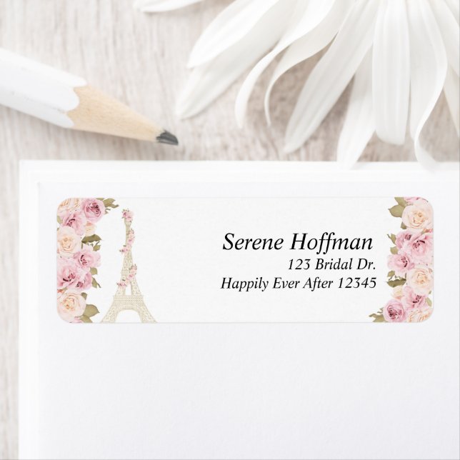 Bröllopsfest, Paris tema, Eiffeltornet, Brud Returadress Etikett (Insitu)