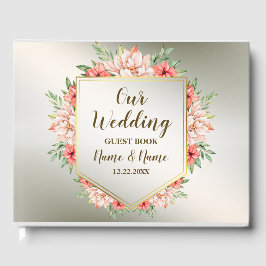 Bröllopsfest Peach Orange Blommigt Bronze Rustic Gästböcker