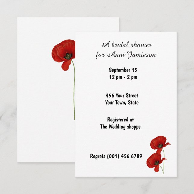 Bröllopsfest  Poppy Röd  Inbjudan (Fram/baksida)