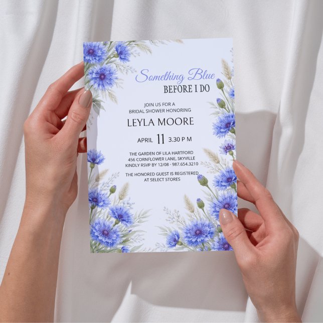 Bröllopsfest Presentblå Kornblomma Inbjudan (Bridal Shower Something Blue Cornflower Invitation
)
