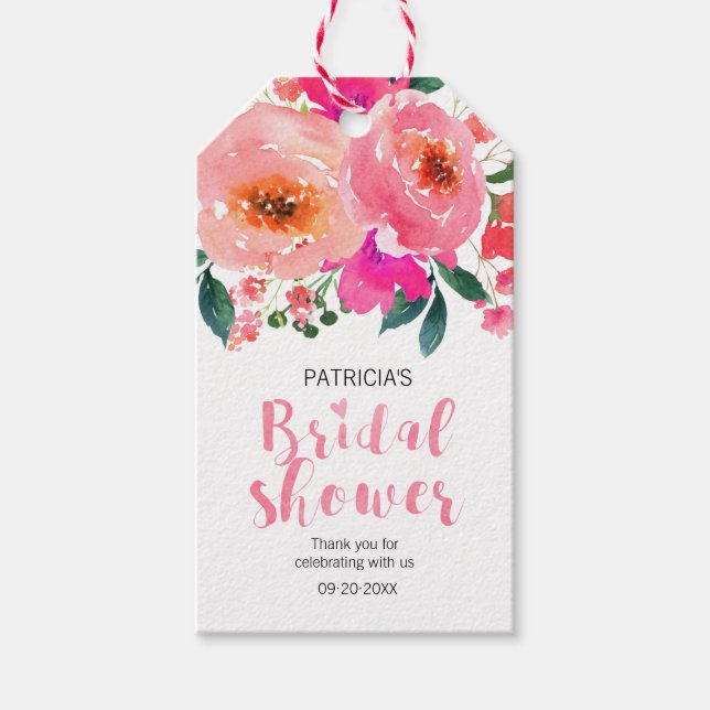 Bröllopsfest Rosa Akvarell Blommig Tacksamhet Presentetikett (Framsidan)