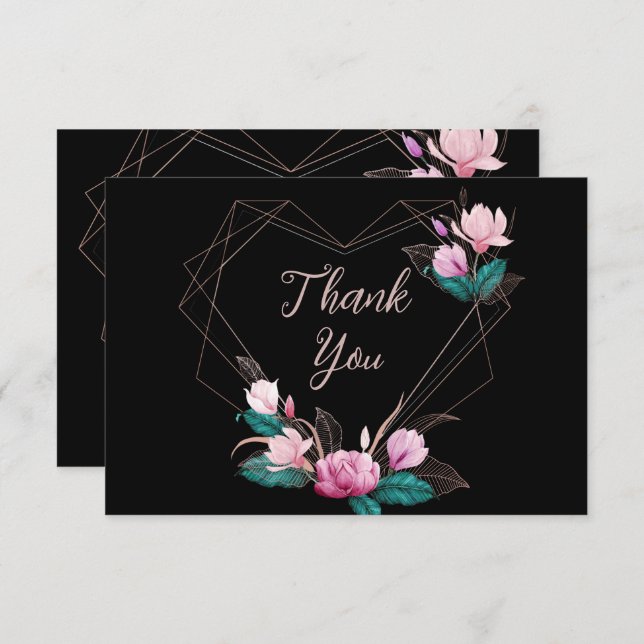Bröllopsfest Rosa Blommigt Geometric Ram Black Tack Kort (Fram/baksida)