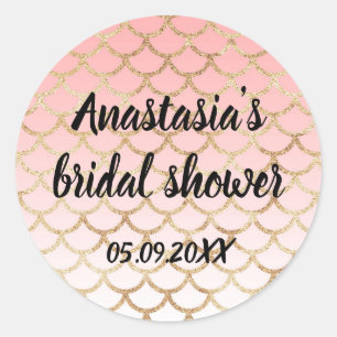 Bröllopsfest Rosa & Guld Siren Glitter Gnistrar Runt Klistermärke