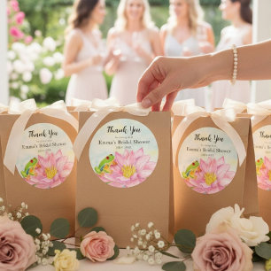Bröllopsfest Rosa Näckros & Trädgroda Runt Klistermärke
