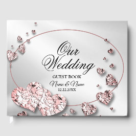 Bröllopsfest Rosa Peach Shiny Hearts Geometric Gästböcker