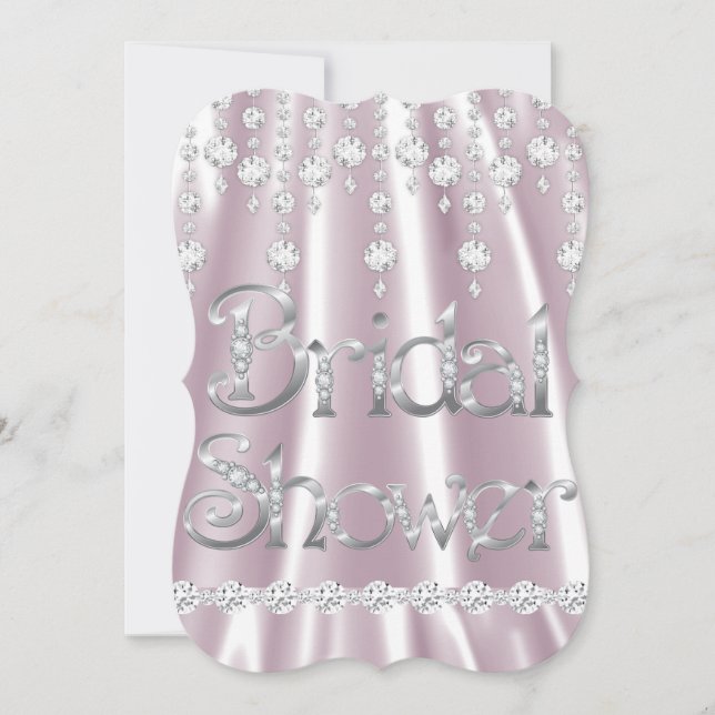 Bröllopsfest Rosa Siden Diamant Kristall Silver Inbjudningar (Framsida)