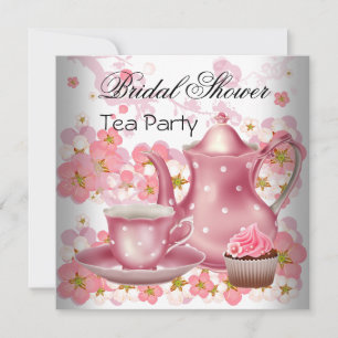 Bröllopsfest Rosafärgad blomster Tea Cupcake Firan Inbjudningar