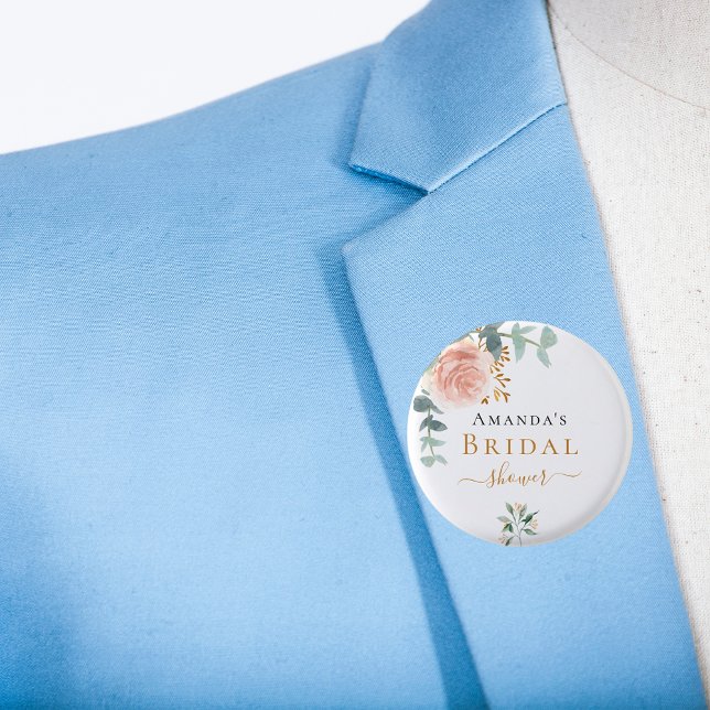 Bröllopsfest rose gold blommig eukalyptus elegant knapp (Skapare uppladdad)