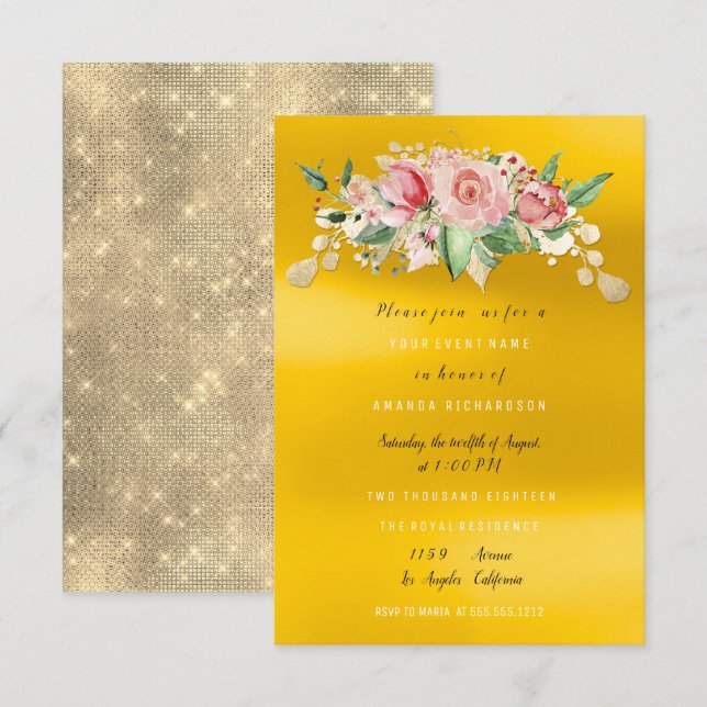 Bröllopsfest Rosmålning Blomma Akvarell Inbjudningar (Fram/baksida)