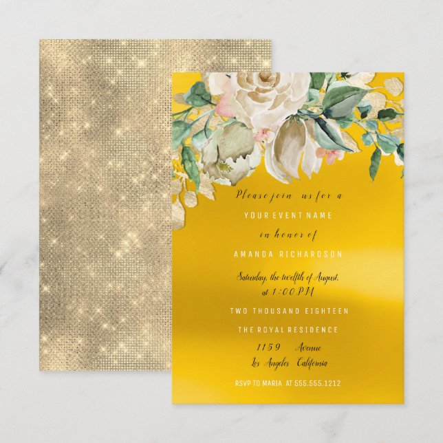 Bröllopsfest Rosmålning Blomma Akvarell Inbjudningar (Fram/baksida)