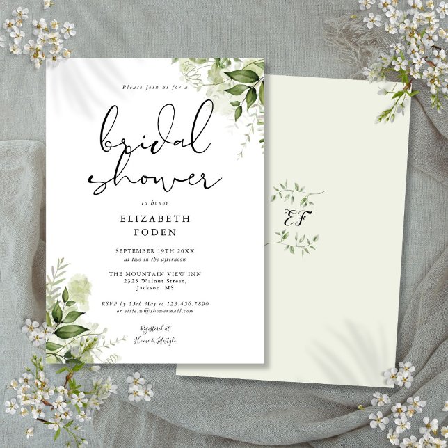 Bröllopsfest Rustik Grönska Monogram Inbjudningar (Bridal Shower Rustic Greenery Monogram Invitation)