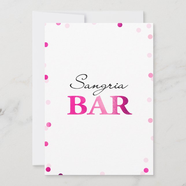 Bröllopsfest Sangria Bar Skylt | Magenta Konfetti Inbjudningar (Framsida)