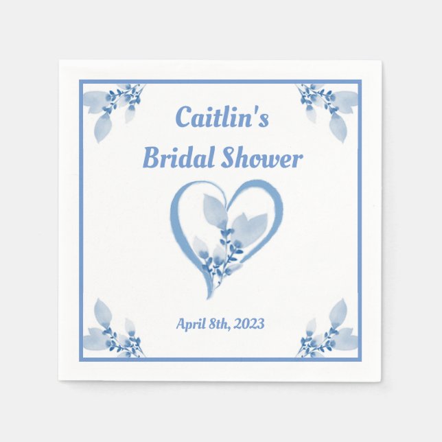 Bröllopsfest servett - Blått vattenfärg hjärta tem (Framsidan)