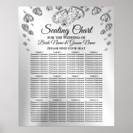 Bröllopsfest Silver Hearts Grått Black Elegant Poster