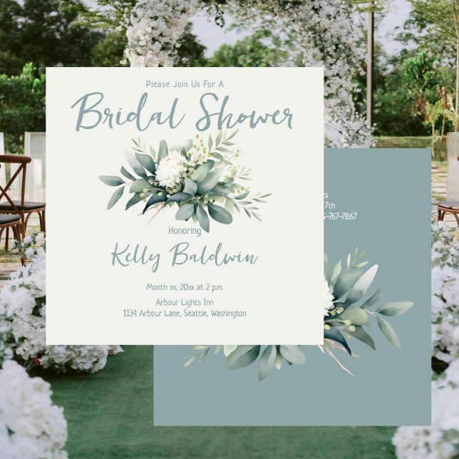 Bröllopsfest sommar sage och vit blomster inbjudningar (Bridal Shower Summer Sage and White Floral Invitation)