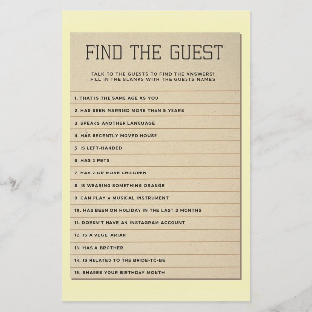 Bröllopsfest spel Hitta Gästens Bibliotekskort (Framsida)