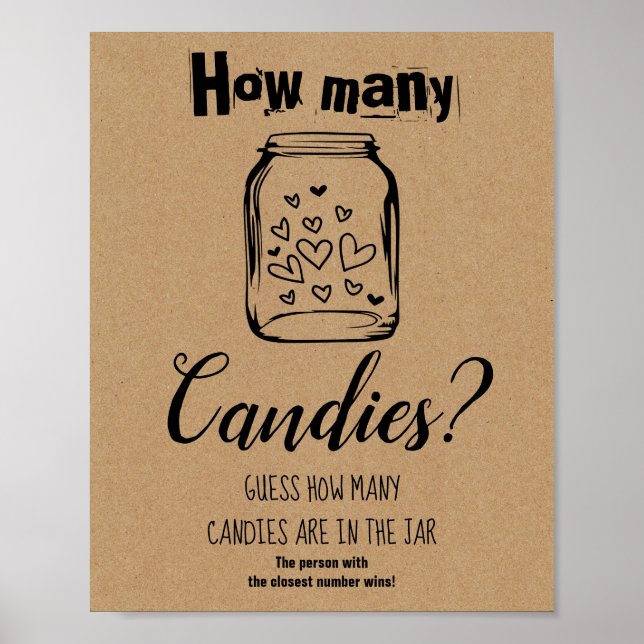Bröllopsfest spel Hur Många Godisar Skylt (Framsidan)