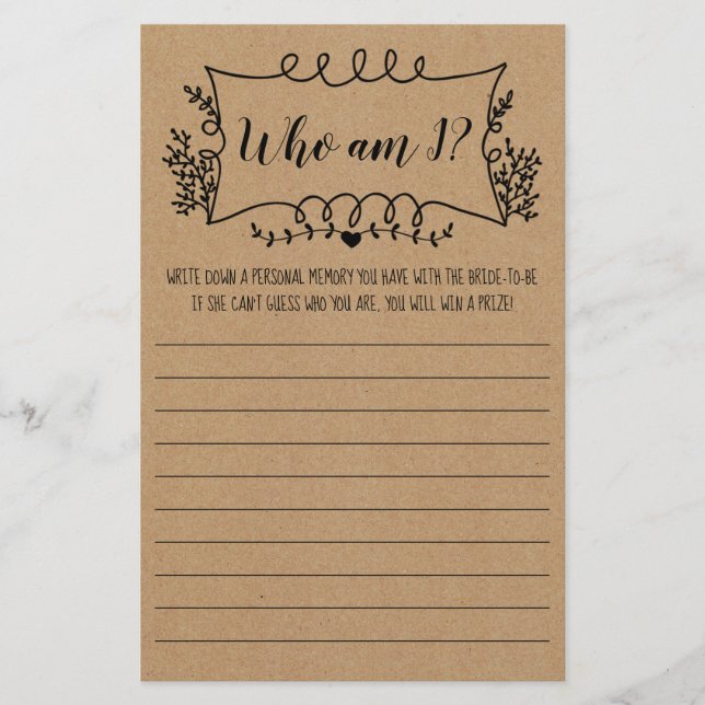 Bröllopsfest spelkort Vem är jag  Flygblad (Framsidan)