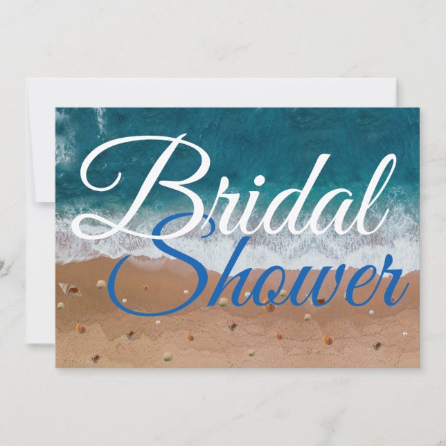 Bröllopsfest strand sommar vit blå typografi inbjudningar (Framsida)