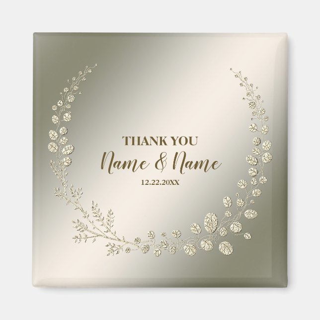 Bröllopsfest Tack Golden Blommigt Löv Magnet (Framsidan)