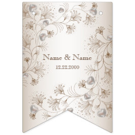 Bröllopsfest Tan Blommigt Heart Beige Elegant Vimplar