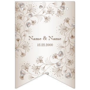 Bröllopsfest Tan Blommigt Heart Beige Elegant Vimplar