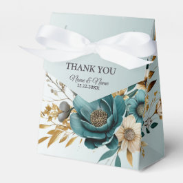 Bröllopsfest Turkos White Flower Golden Löv Presentaskar