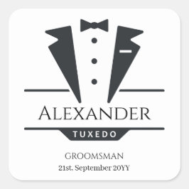 Bröllopsfest Tuxedo-presenter Groomsman Fyrkantigt Klistermärke