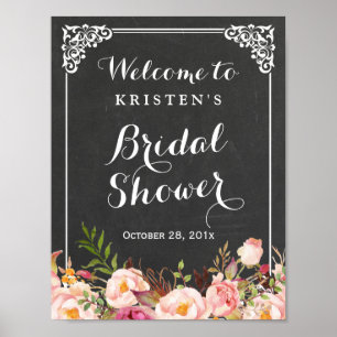 Bröllopsfest välkomstskylt Kritskriftsram Blomma Poster