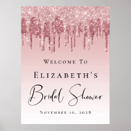 Bröllopsfest välkomstskylt Rosa Roséguld Glitter Poster