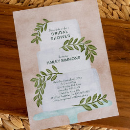 Bröllopsfest vattenfärg bröllopstårta med grönska inbjudningar