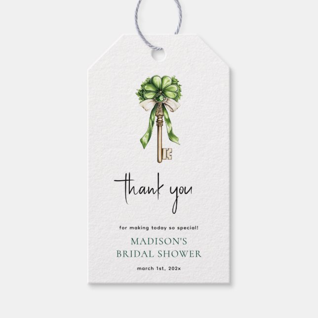 Bröllopsfest Vattenfärg Guld Nyckel & Klöver Presentetikett (Framsidan)