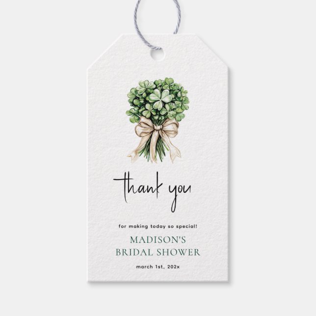 Bröllopsfest vattenfärg klöverbukett presentetikett (Framsidan)
