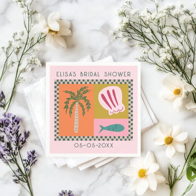 Bröllopsfest vid havet Modern snygg ANPASSAD Pappersservett (Seaside Soiree Beach Bridal Shower Modern Cute CUSTOM Napkins
)