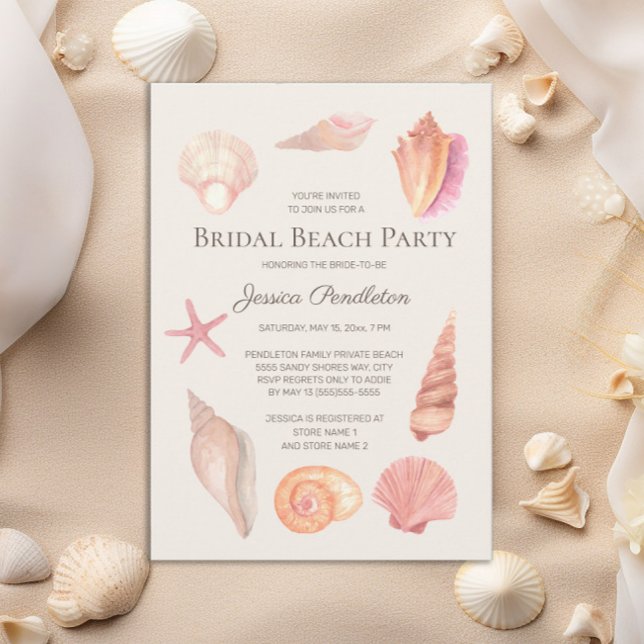 Bröllopsfest vid stranden Rosa snigelskal Inbjudningar (Beach bridal shower invitation)
