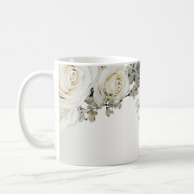 Bröllopsfest Vit Blommig Grönska Beige Modern Kaffemugg (Vänster)