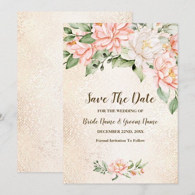 Bröllopsfest Vit färgspersika Vit blomma Spara T Datumet (Fram/baksida)