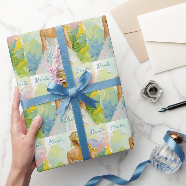 Bröllopsfest vit klänning på abstrakt bakgrund presentpapper (Gifting)