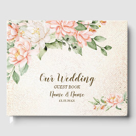 Bröllopsfest Vita blommor i vattenfärgspersikor Gästböcker