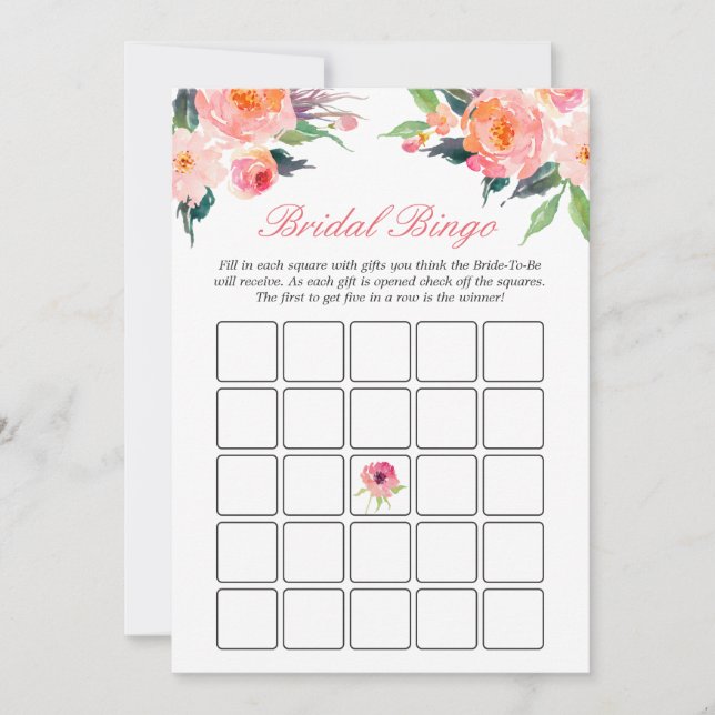 Bröllopsfestbingo Modernt vattenfärg blommor (Framsida)