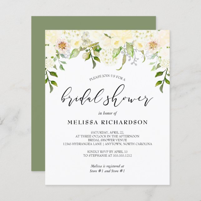 Bröllopsfestbudget för blommig bröllopsinbjudan i  (Fram/baksida)